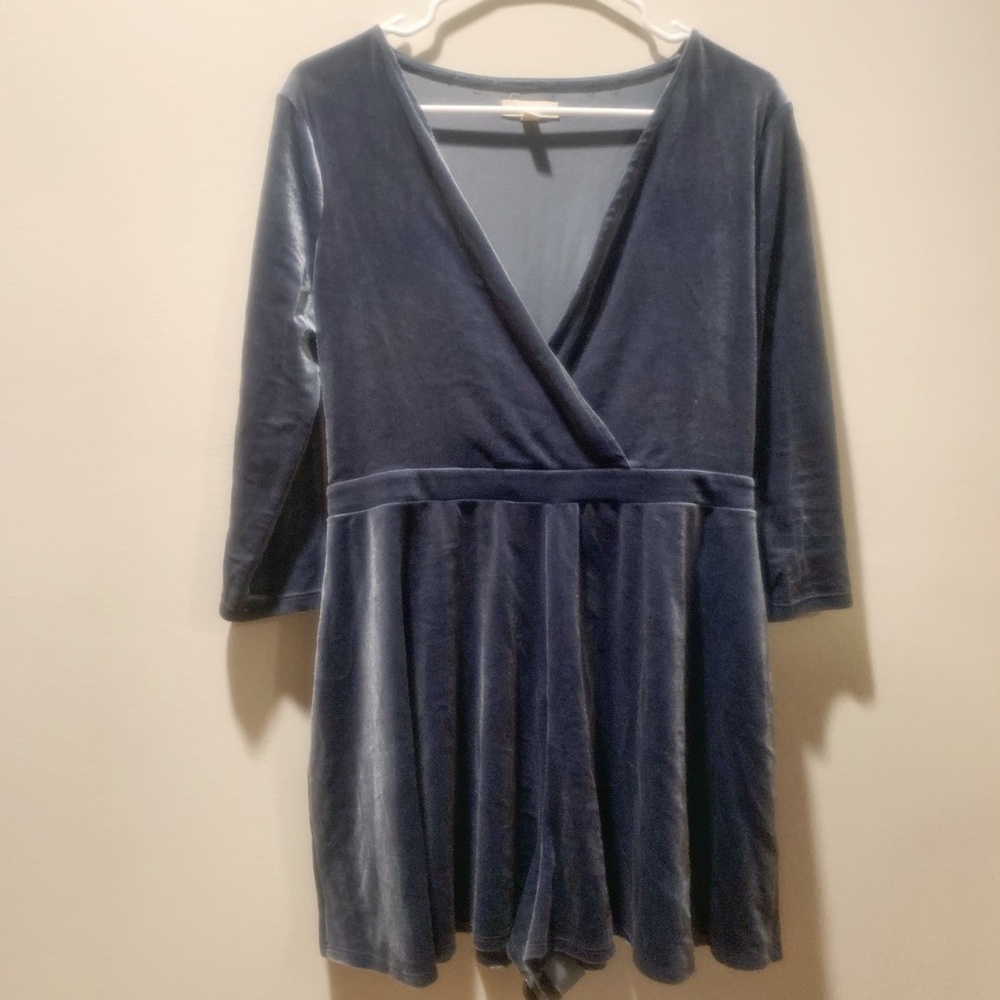 L Silence + Noise Blue Velvet Romper
